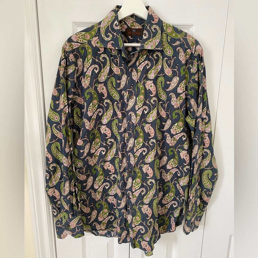 Etro Paisley Button Down Shirt Milano Made in Italy 100% cotton luxe Size 42 eu